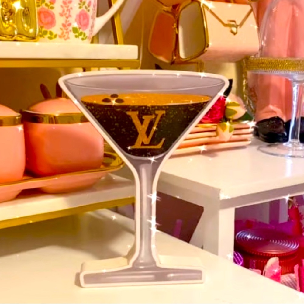 LV Gold Cocktail Espresso Martini Glass Decal Closet Decor Plaque